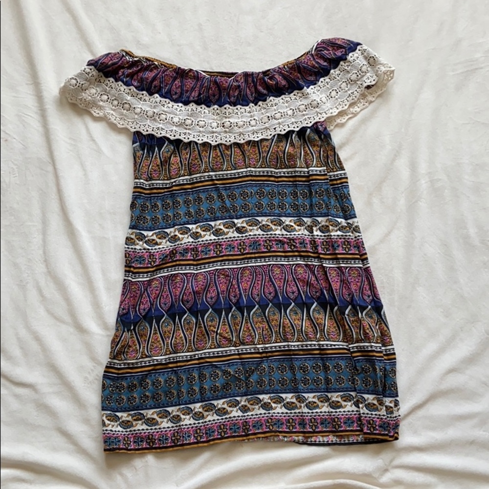 patterned off the shoulder dress